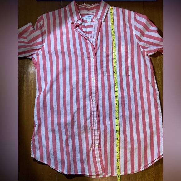 J. Crew - Coral/White Striped High Low Relaxed Fit Button Up Top - XXS - Picture 4 of 9